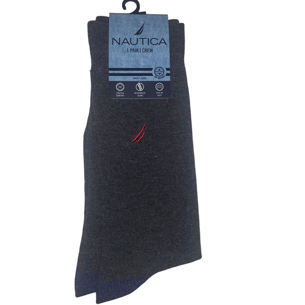 Nautica Mens Dri-Motion Crew Socks Dark Grey Heather 1 Pair Size 10-13 New